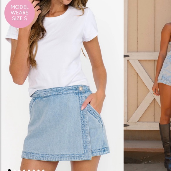 Show Me Your MuMu Dresses & Skirts - Show Me Your MuMu Light Wash Denim Mini Skirt with Woven Trim